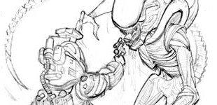 Dallas vs The Alien (pencil sketch)